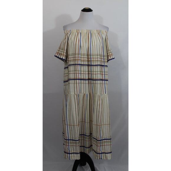 MII COLLECTION Sz S Small Les Madras Off Shoulder Embroidered Dress - Picture 7 of 8